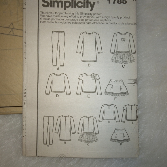 SIMPLICITY 1785 Toddler and child skirt knit dress top leggings headband sz ½ -3 - Picture 4 of 5